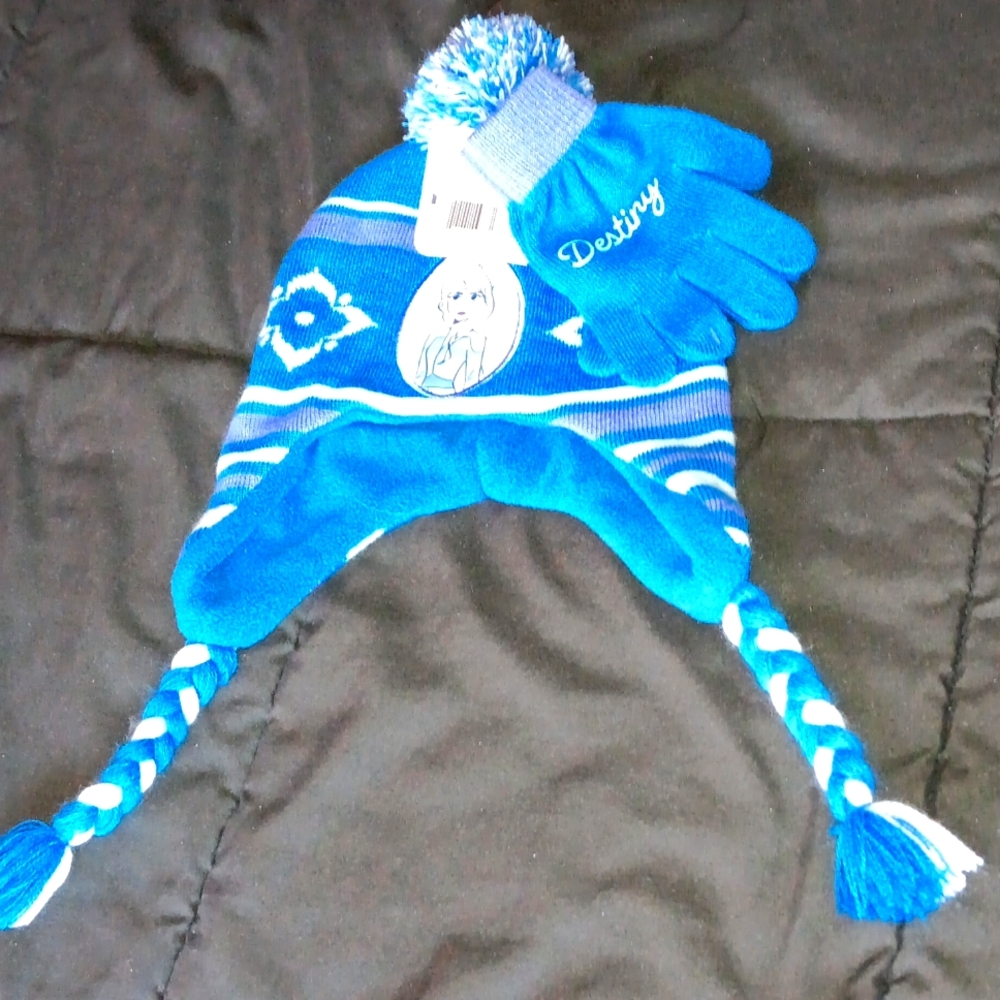 Frozen winter hat and mittens